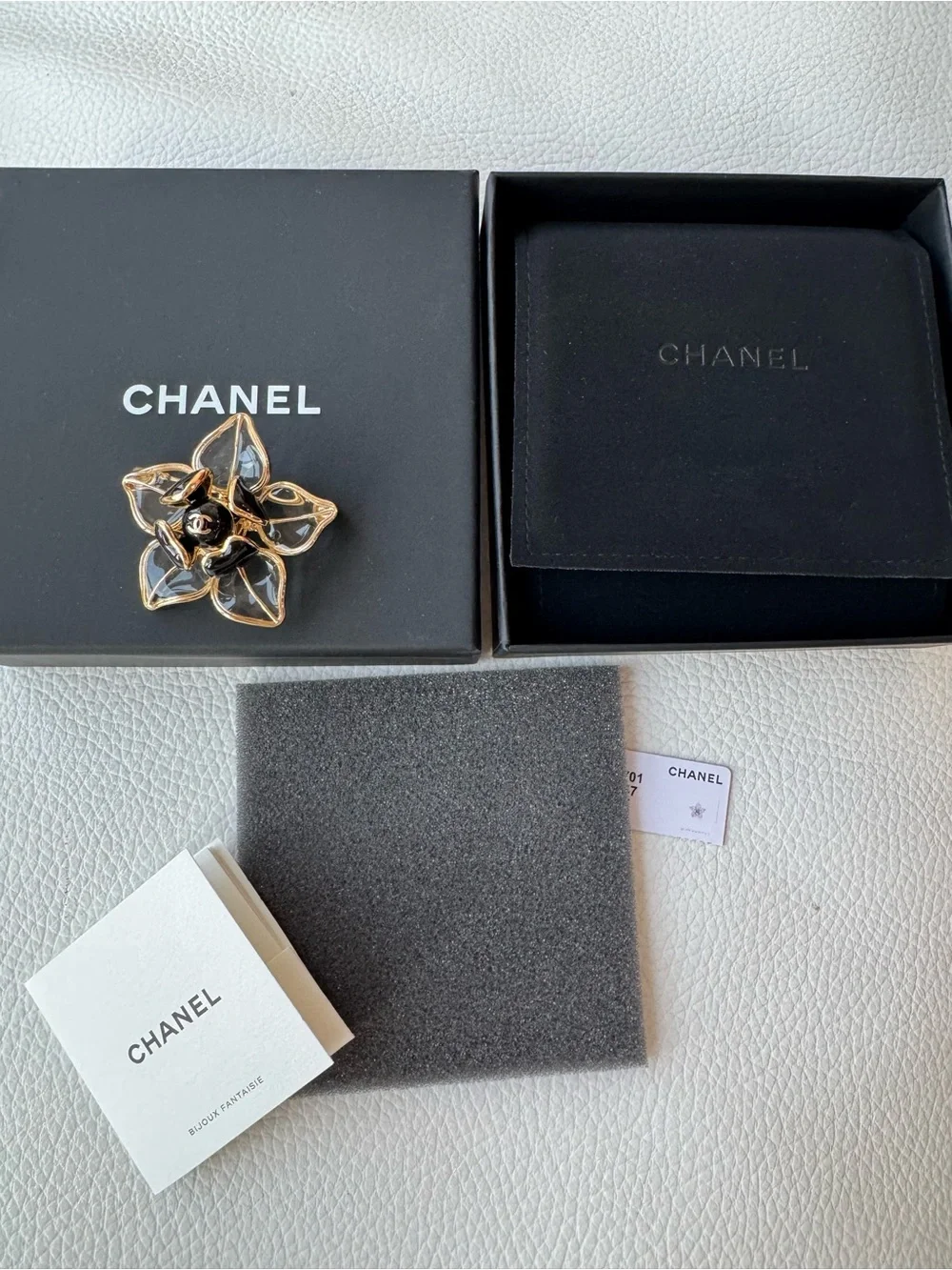 CHANEL New 2026 Black, Clear and Gold Camellia Brooch